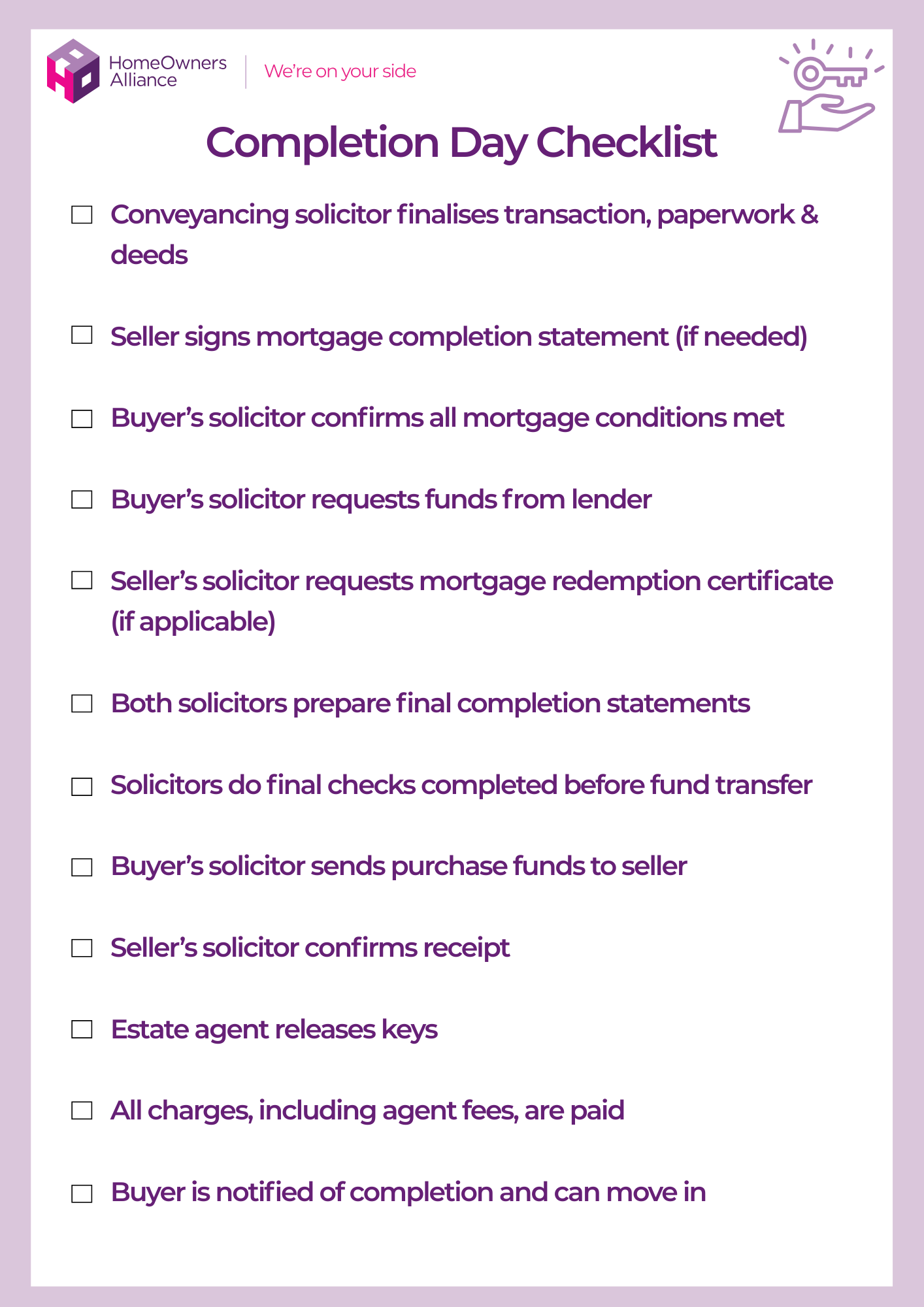 Completion Day Checklist